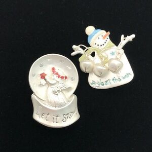 2 Silver-Tone Christmas Brooches